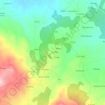 Mapa topográfico Nugallás, altitude, relevo