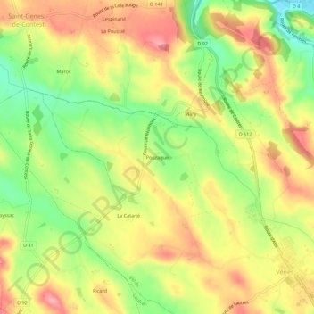 Mapa topográfico Pouzaque, altitude, relevo