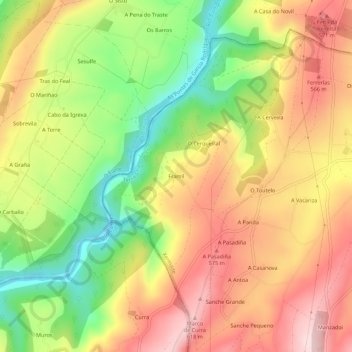 Mapa topográfico Framil, altitude, relevo