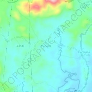 Mapa topográfico Mariawa, altitude, relevo