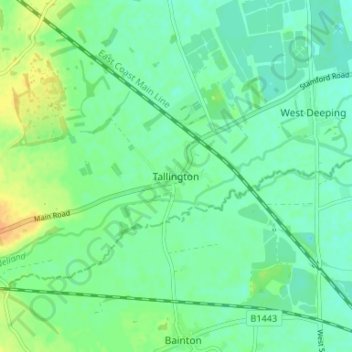 Mapa topográfico Tallington, altitude, relevo