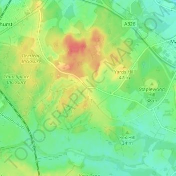 Mapa topográfico Long Down, altitude, relevo