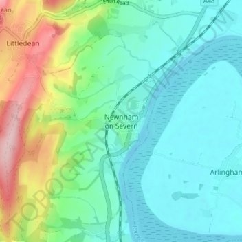 Mapa topográfico Newnham on Severn, altitude, relevo