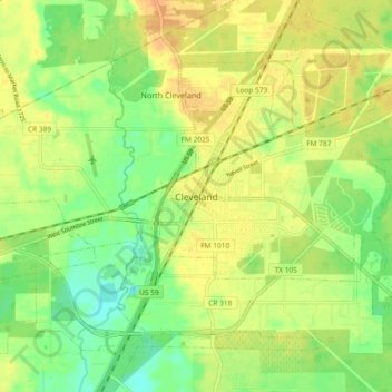 Mapa topográfico Cleveland, altitude, relevo