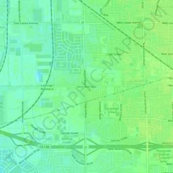 Mapa topográfico West Manteca, altitude, relevo