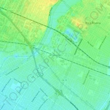 Mapa topográfico McCampbell, altitude, relevo