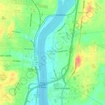 Mapa topográfico Warehouse Point, altitude, relevo