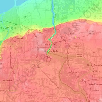 Mapa topográfico Niagara Falls, altitude, relevo