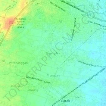 Mapa topográfico Ngemplak, altitude, relevo