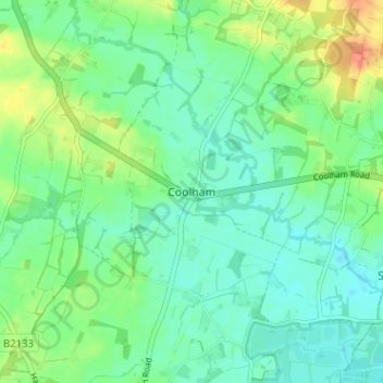 Mapa topográfico Coolham, altitude, relevo