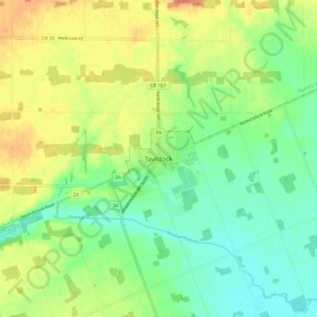Mapa topográfico Tavistock, altitude, relevo