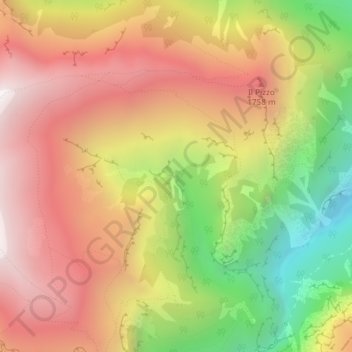 Mapa topográfico Cascata del Rio, altitude, relevo