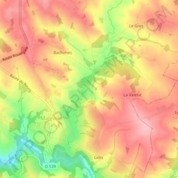 Mapa topográfico Le Revault, altitude, relevo