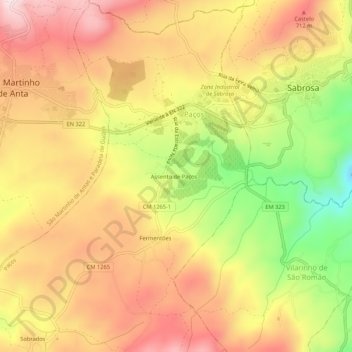 Mapa topográfico Assento de Paços, altitude, relevo