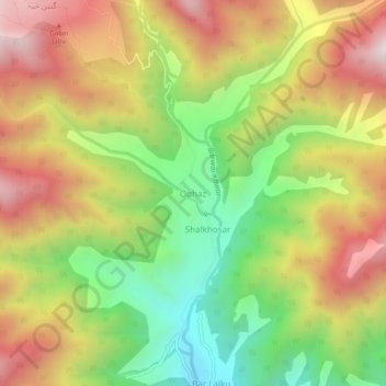 Mapa topográfico Oghaz, altitude, relevo