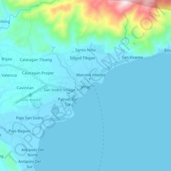 Mapa topográfico Virac, altitude, relevo