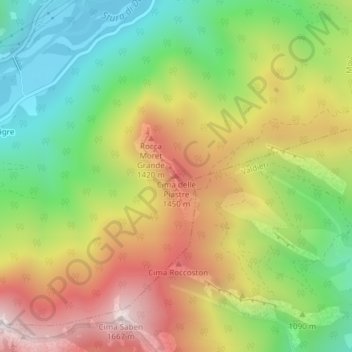 Mapa topográfico Cima delle Piastre, altitude, relevo