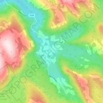 Mapa topográfico Oppland, altitude, relevo