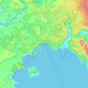 Mapa topográfico Puerto Montt, altitude, relevo