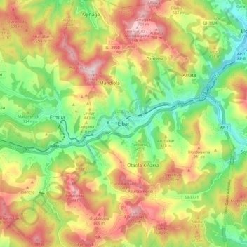Mapa topográfico Éibar, altitude, relevo