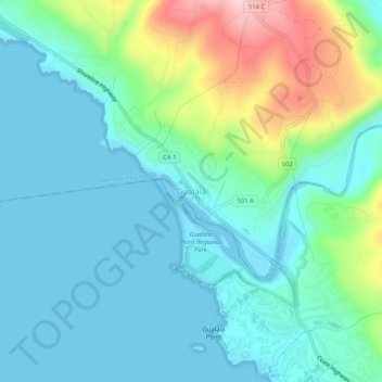 Mapa topográfico Gualala, altitude, relevo