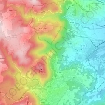 Mapa topográfico Tournoël, altitude, relevo