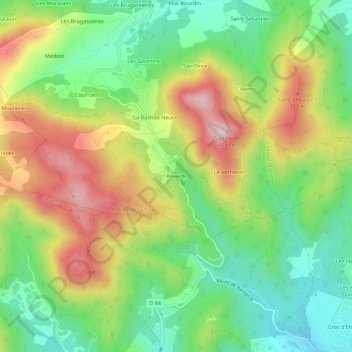 Mapa topográfico Reverdi, altitude, relevo