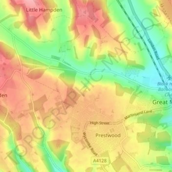 Mapa topográfico Hotley Bottom, altitude, relevo
