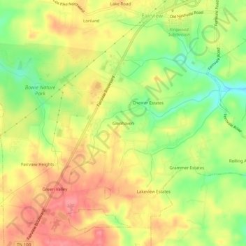 Mapa topográfico Glenhaven, altitude, relevo