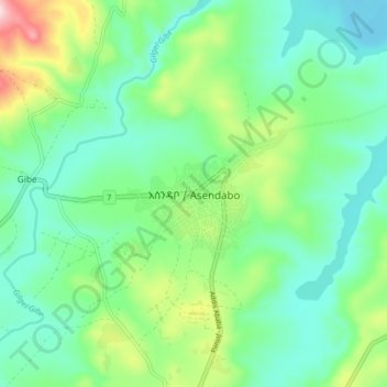 Mapa topográfico Asendabo, altitude, relevo