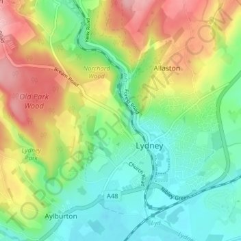 Mapa topográfico Highbury, altitude, relevo