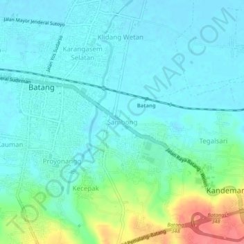 Mapa topográfico Sambong, altitude, relevo