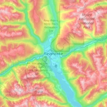 Mapa topográfico Revelstoke, altitude, relevo