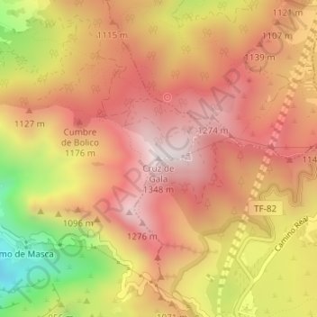 Mapa topográfico Cruz de Gala, altitude, relevo