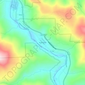 Mapa topográfico Burlington, altitude, relevo