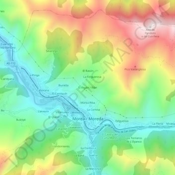 Mapa topográfico El Reyán/Rián, altitude, relevo