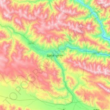 Mapa topográfico 玉树市, altitude, relevo