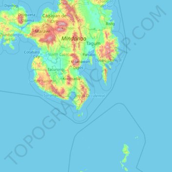 Mapa topográfico Davao Occidental, altitude, relevo