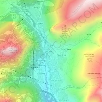 Mapa topográfico Larzey, altitude, relevo