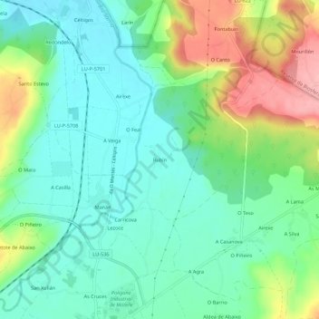 Mapa topográfico Rubín, altitude, relevo