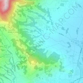 Mapa topográfico Roncaglia, altitude, relevo