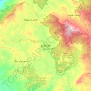 Mapa topográfico Takokak, altitude, relevo