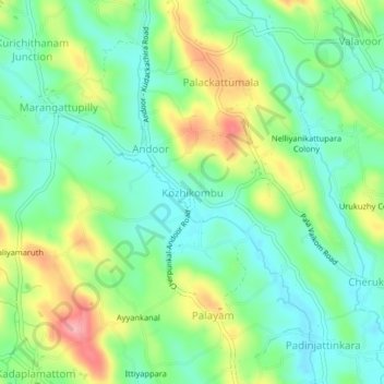 Mapa topográfico Kozhikombu, altitude, relevo