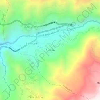 Mapa topográfico Cumbilla, altitude, relevo