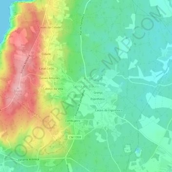 Mapa topográfico Serra do Bouro, altitude, relevo