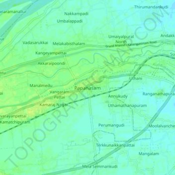 Mapa Topográfico Papanasam, Altitude, Relevo