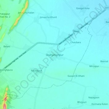 Mapa topográfico Shahjahanpur, altitude, relevo