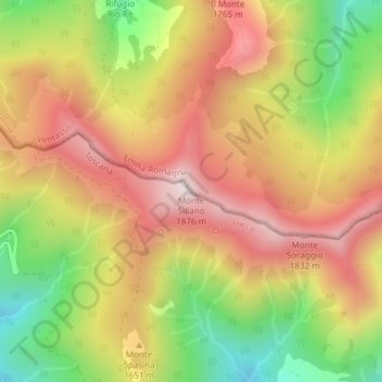 Mapa topográfico Monte Sillano, altitude, relevo