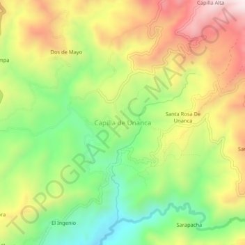 Mapa topográfico Capilla de Unanca, altitude, relevo