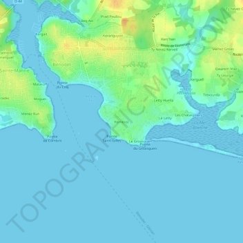 Mapa topográfico Kernéost, altitude, relevo